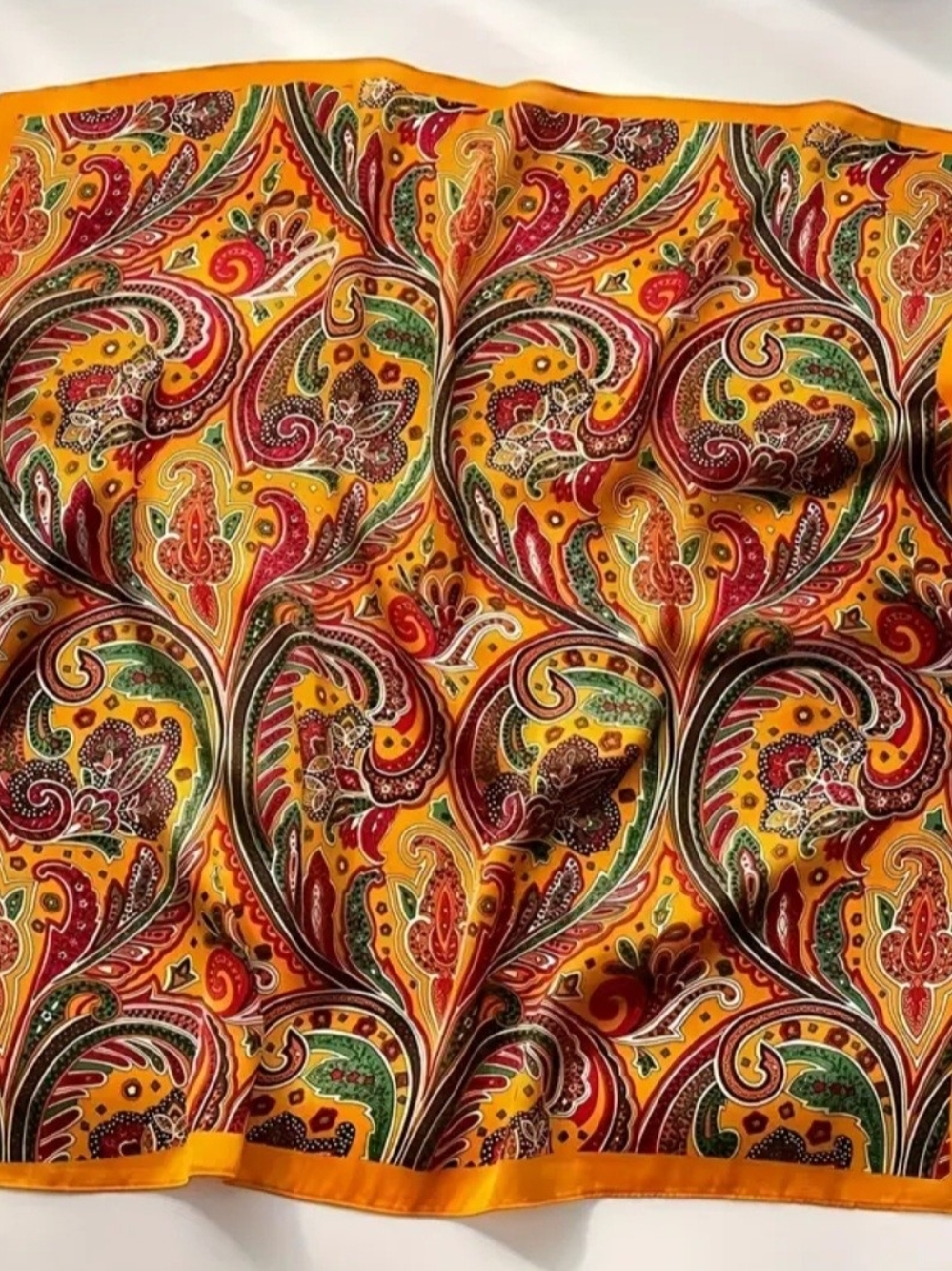 Vibrant Yellow Paisley Silk Scarf